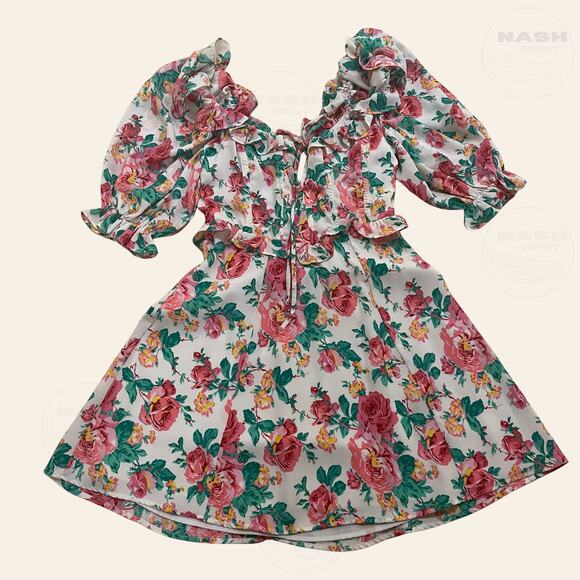 For Love & Lemons XS Imogen Floral Mini Dress | Ruffle Puff Sleeve, $210, NWOT - Picture 2 of 12